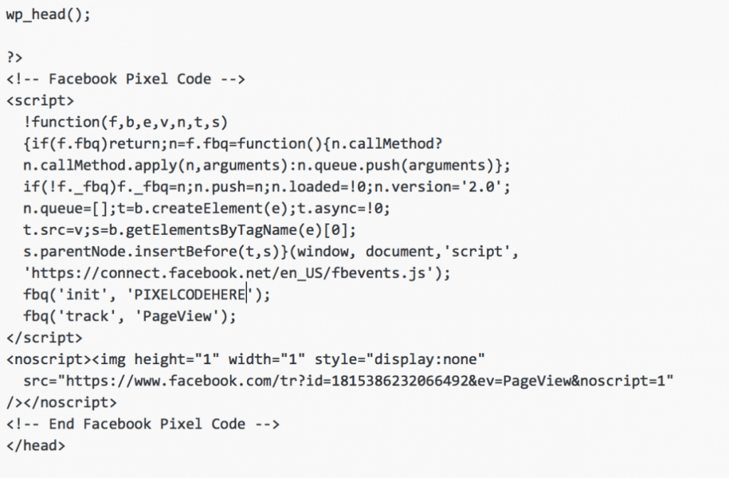 Add the Meta Pixel code before the closing head tag in WordPress