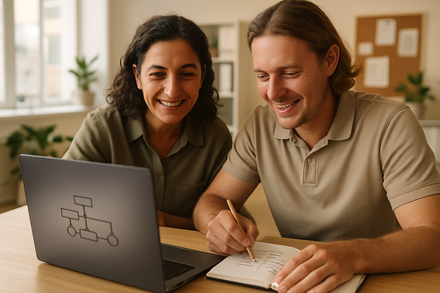 Small business team reviewing an automation workflow on a laptop