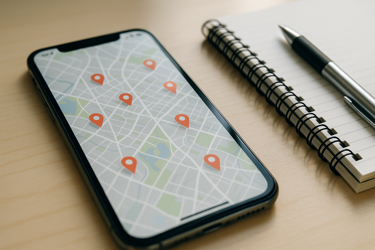 Phone with map view representing geo targeting for ads