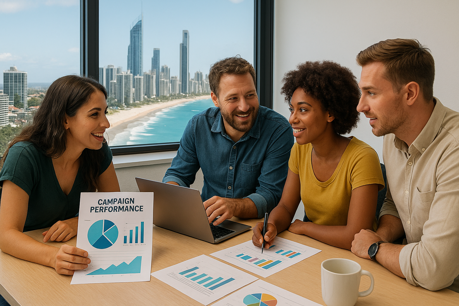 Gold Coast marketing team reviewing ad campaign results