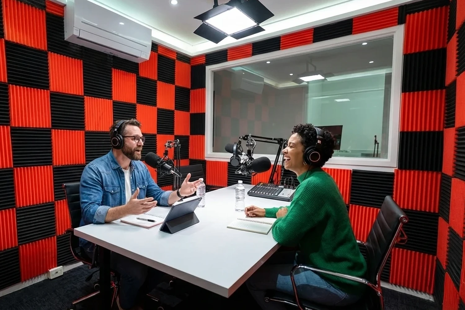 Airconditioned podcast recording studio
