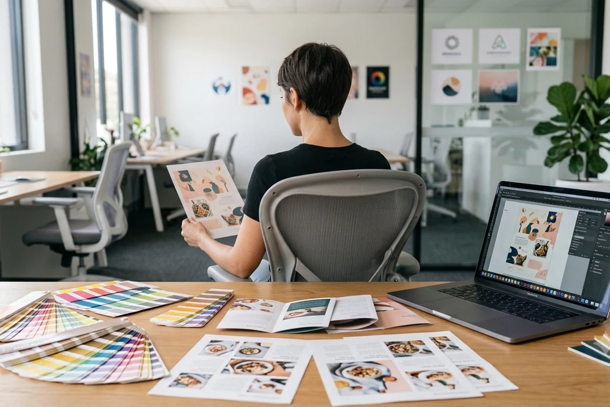 Designer preparing a professional print advertisement