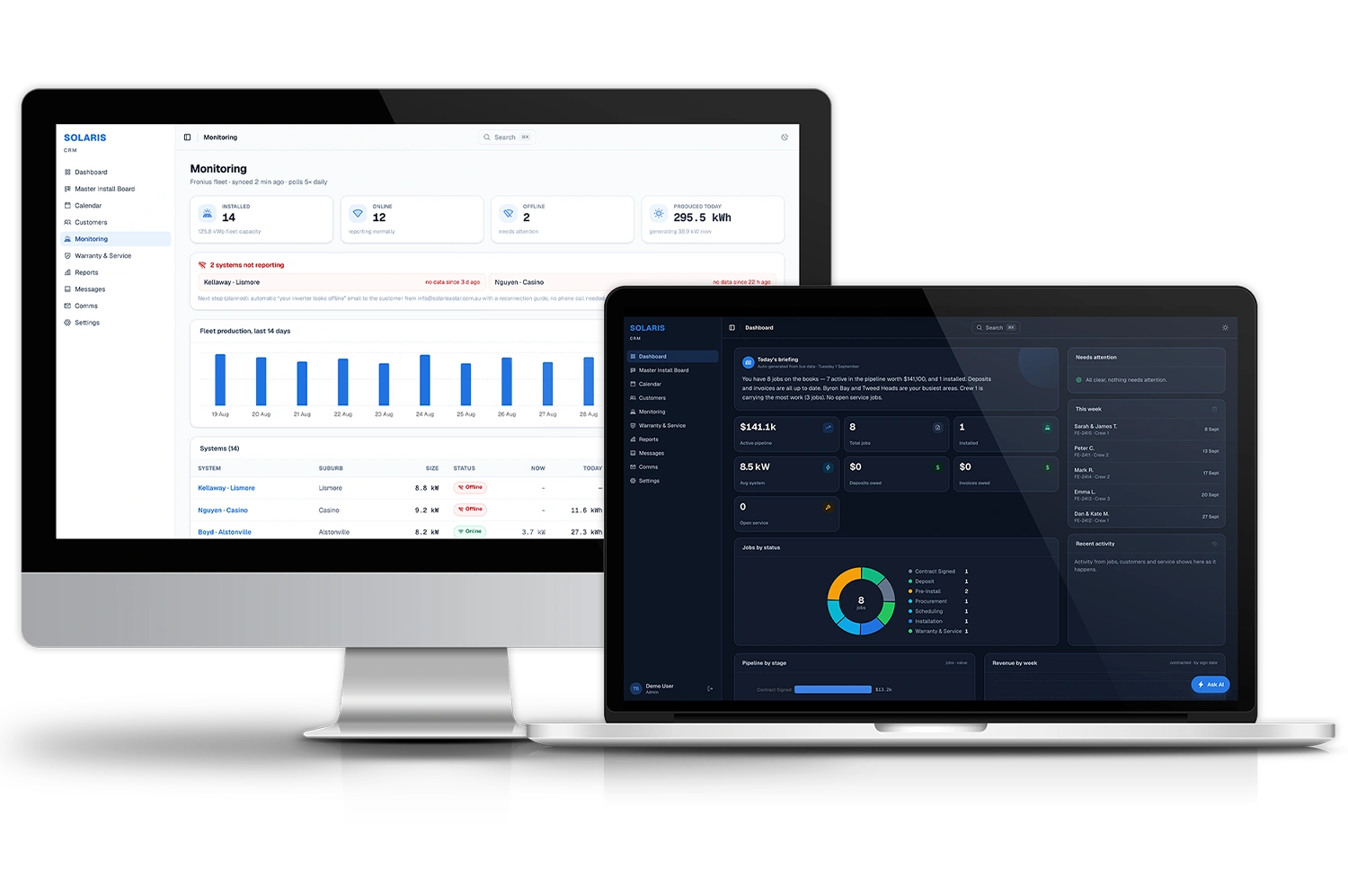 Solar company CRM and operations system