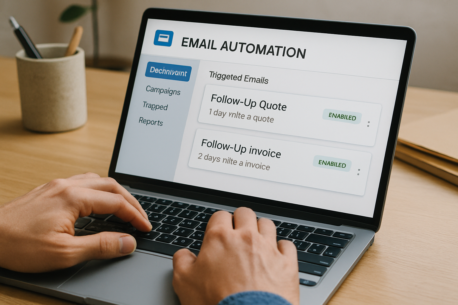 Automated email follow-ups on laptop screen